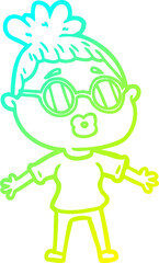cold gradient line drawing cartoon woman wearing spectacles