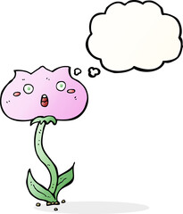 cartoon shocked flower with thought bubble