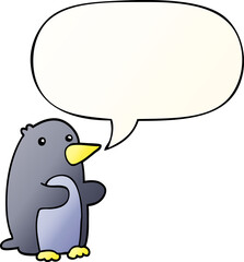 cartoon penguin and speech bubble in smooth gradient style