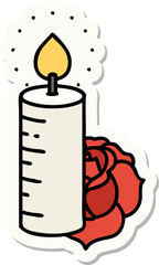 tattoo style sticker of a candle and a rose