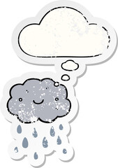 cute cartoon cloud and thought bubble as a distressed worn sticker