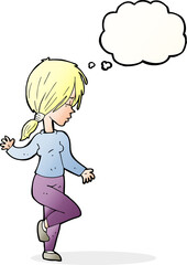 cartoon girl dancing with thought bubble