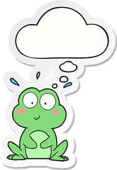 cute cartoon frog and thought bubble as a printed sticker