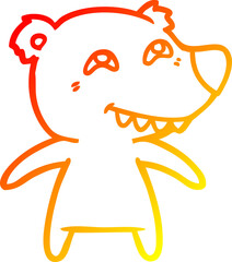 warm gradient line drawing cartoon bear showing teeth