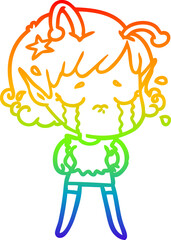 rainbow gradient line drawing cartoon crying alien girl