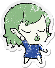 distressed sticker of a cute cartoon vampire girl