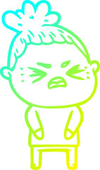 cold gradient line drawing cartoon angry woman
