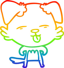 rainbow gradient line drawing cartoon dog sticking out tongue