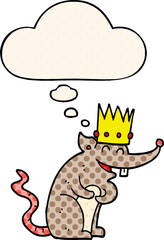 cartoon rat king laughing and thought bubble in comic book style