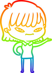 rainbow gradient line drawing cartoon woman