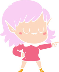 happy flat color style cartoon elf girl
