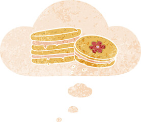 cartoon biscuit and thought bubble in retro textured style