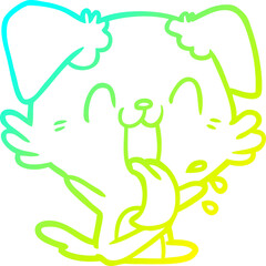 cold gradient line drawing cartoon panting dog sitting