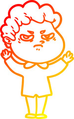 warm gradient line drawing cartoon angry man
