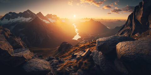 Majestic  Mountain Landscape at Sunset
