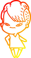 warm gradient line drawing cute cartoon girl with hipster haircut