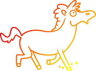 warm gradient line drawing cartoon running horse