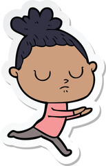 Obraz premium sticker of a cartoon calm woman