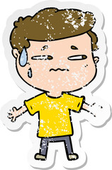 distressed sticker of a cartoon anxious man
