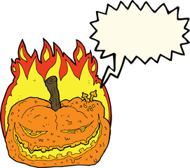 cartoon halloween pumpkin with thought bubble