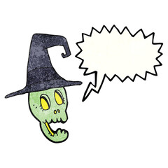 texture speech bubble cartoon skull wearing witch hat