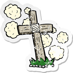 retro distressed sticker of a cartoon wooden cross grave
