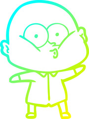 cold gradient line drawing cartoon bald man staring