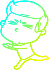 cold gradient line drawing cartoon man sweating