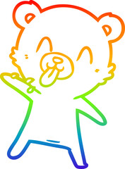 rainbow gradient line drawing rude cartoon polar bear sticking out tongue