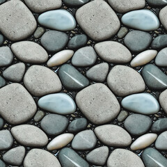 Fototapeta na wymiar Seastones seamless pattern. Polished rounded pebbles repeating background. Generative AI