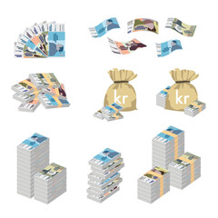 Iceland Krona Vector Illustration. Huge packs of Icelandic money set bundle banknotes. Bundle with cash bills. Deposit, wealth, accumulation and inheritance. Falling money 1000, 2000, 5000, 10000 ISK