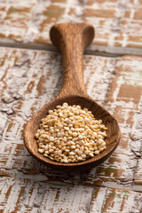 White quinoa seeds in spoon - Chenopodium quinoa