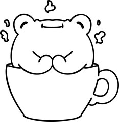 cute frog sitting in coffee cup