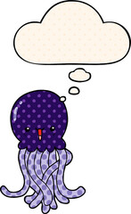 cartoon jellyfish and thought bubble in comic book style