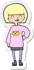 sticker of a cartoon happy girl