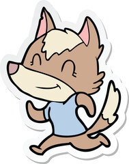 sticker of a friendly cartoon wolf