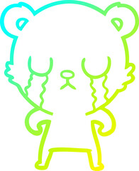 cold gradient line drawing crying cartoon bear