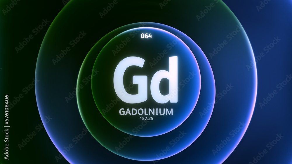 Sticker gadolinium as element 64 of the periodic table. concept illustration on abstract green blue gradient