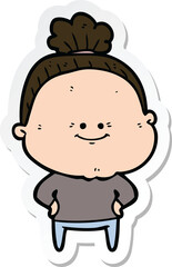 sticker of a cartoon happy old woman
