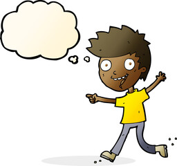cartoon crazy excited boy with thought bubble