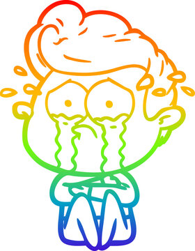 recommend clip art: rainbow gradient line drawing cartoon crying man