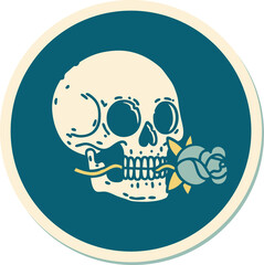 tattoo style sticker of a skull and rose