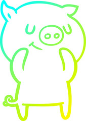 cold gradient line drawing happy cartoon pig