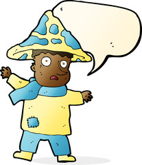 cartoon magical mushroom man with speech bubble