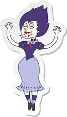 sticker of a cartoon vampire girl with bloody mouth