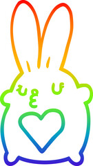 rainbow gradient line drawing cute cartoon rabbit with love heart