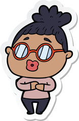 sticker of a cartoon woman wearing spectacles