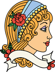 tattoo with banner of a gypsy head