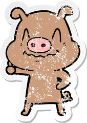 distressed sticker of a nervous cartoon pig