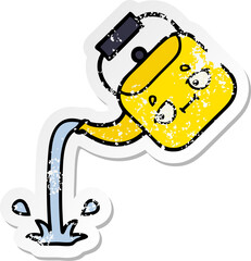 distressed sticker of a cute cartoon pouring kettle